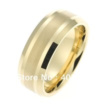 JEWELRY 8MM Comfort Fit Mens Golden Beveled Tungsten Carbide Wedding Band Ring - £29.27 GBP