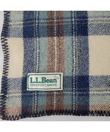 Wool Blanket LL Bean Blue Plaid Cabin Cottage Camp 80&quot; x 62&quot; Brown Tiny ... - $85.00