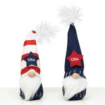 Gnome Pair T4510 USA Patriotic Pride Red White and Blue PomPom Hat 9&quot; H - £32.95 GBP