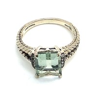 Signed 925 Siri USA Affinity Sterling Octagonal Green Amethyst Ring 7 1/2 - £67.67 GBP