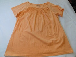 Womens ladies Basic Editions short sleeve shirt Size L large lt orange GUC* - $15.43