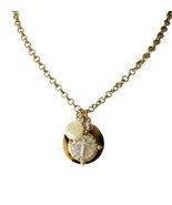 Tortoise Shell Cross Button Pearl Charm Necklace - £12.61 GBP