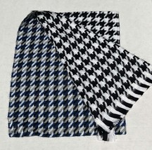 Men Women 100% CASHMERE SCARF Made in England Houndstooth Black/White/Blue #T03 - £7.13 GBP