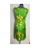 1960s Vintage Green Yellow Floral Cocktail Sheath Dress Sleeveless Size 10 - $612.15 MXN