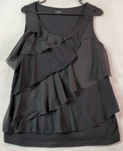 LOFT Tank Top Womens Size Medium Black Knit Ruffle Sleeveless Round Neck Casual - £10.99 GBP