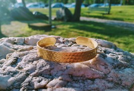 Greek Golden Hammered Cuff, Simple Wedding Forearm Cuff , Business Casual Stacki - £16.74 GBP