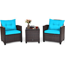 3PCS Patio Rattan Furniture Set Cushioned Conversation Set Sofa Turquoise - £240.47 GBP