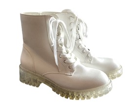 White Boots Lug Sole Combat Style Sugar Kaedy Zip-up Lace-up Clear Size 8 New - £22.05 GBP