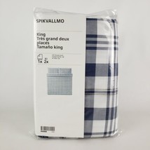 Ikea Spikvallmo King Duvet Cover w/2 Pillowcases Bed Set White Blue Chec... - $41.38