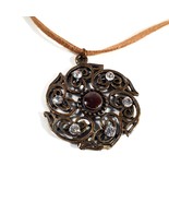 Necklace Womens Jewelry Pendant Rhinestone Suede Cord Costume Charm 14&quot; ... - £18.27 GBP