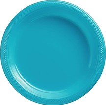 Caribbean Blue Round Disposable Plastic Plates - 7&quot; (Pack Of 50) - Sturdy Dinner - £23.17 GBP