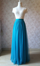 Blue Tulle Maxi Skirt Outfit Women Custom Plus Size Tulle Skirt for Wedding