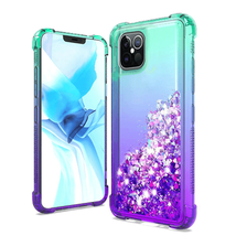 Two-Tone Glitter Quicksand Case Cover for iPhone 12 Pro Max 6.7" GREEN/PURPLE - $7.66