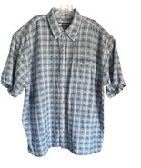 Big Dogs Mens Size XL Linen/Cotton Short-Sleeve Blue Check Button-up Shirt - $17.99