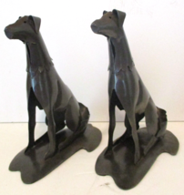 Pair of 11&quot; Tall Bronze Colored Cut Metal Sitting Dogs  - £62.28 GBP