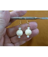 (EE-473-17) 12mm bead Mother of pearl gemstone bead dangle gold hook ear... - $246.21 MXN
