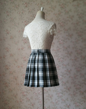 Black White Plaid Mini Skirt Women Girl A-line Pleated Plaid Skirt Outfit image 4