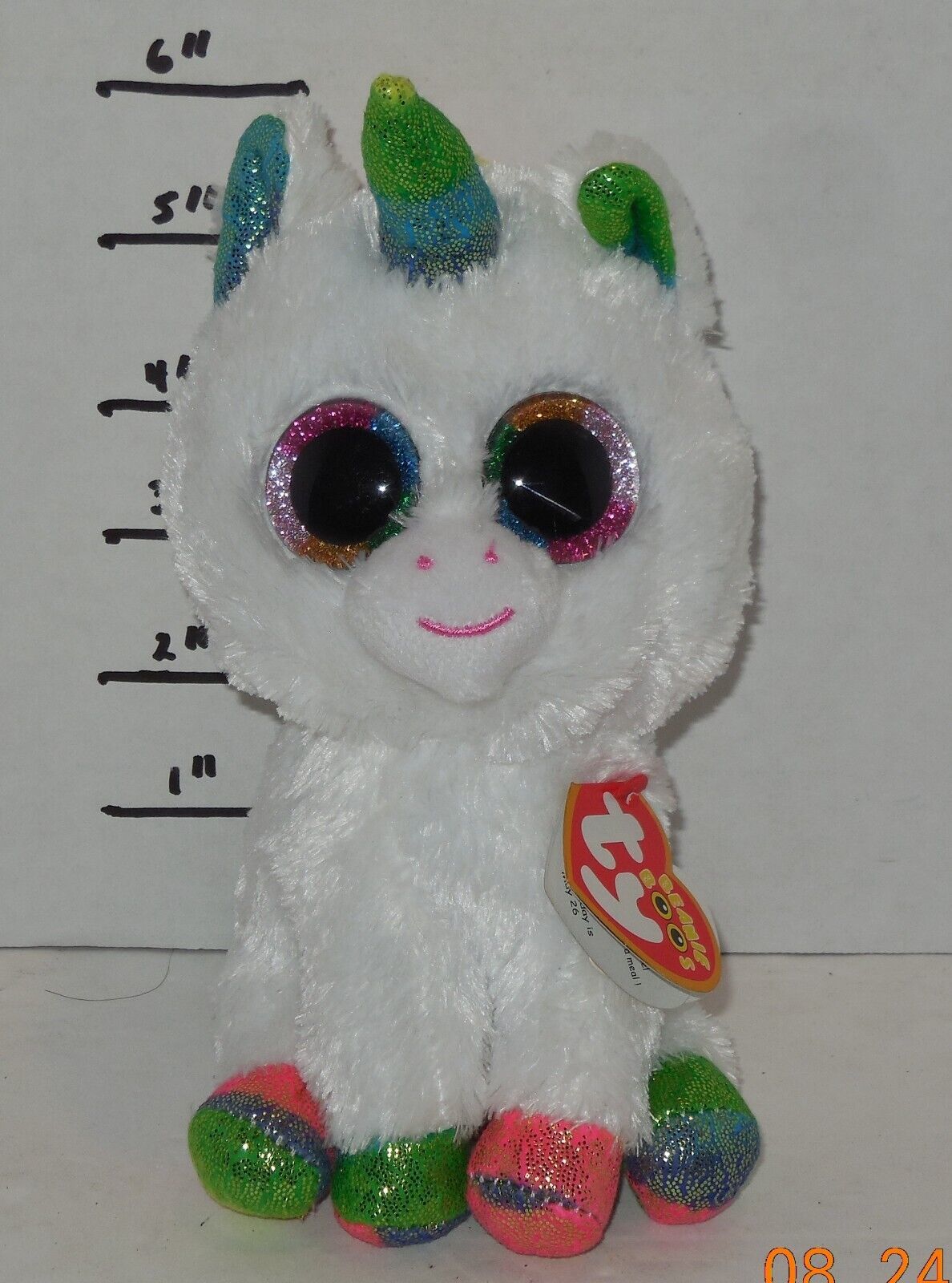 Primary image for Ty Pixie the Unicorn 6" Beanie Babies baby Boo plush toy white Pink Green Blue