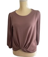 Pink Rose Juniors S Top 3/4 Sleeve Twist-Front Womens Size Small mauve c... - £7.78 GBP