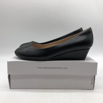 Dream Pairs Women&#39;s Size 7 Black Leather Debbie Mid Wedge Heel Pump Shoes - £15.73 GBP