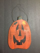 Wooden Halloween Pumpkin Shaped Hanging Door Decoration Hand Made/Hand Painted - £9.44 GBP