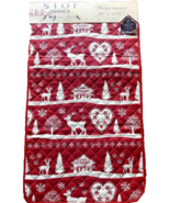 Stof France Winter Table Runner Red White Stags Hearts Quilted 20X108&quot; C... - £76.93 GBP