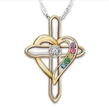 Cross Love Colorful Imitatio Gemstone Pendant Alloy Clavicle Chain - £23.50 GBP