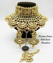 Bollywood Indien Kundan Émaillé Perle Collier Boucles Tikka Polki Bijoux Set - £215.74 GBP