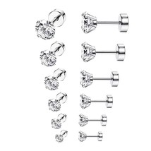 Crystal CZ Gem Ear Stud Earring Round Zircon For Men and Women Gothic Street Pop - £54.82 GBP