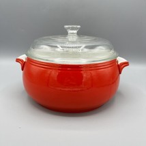 Vintage Hall&#39;s Superior Quality Kitchenware 7&quot; Red Handled Crock &amp; Clear Lid - £31.13 GBP