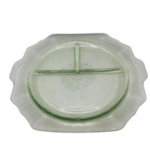 Vintage Green Uranium Glass Divided Serving Plate With Intricate Etched ... - $24.15