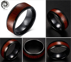 Hot Wood Gorgeous Black Tungsten Men&#39;s Business Ring Band  - £23.73 GBP