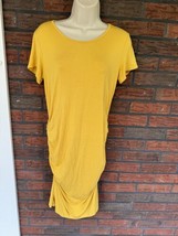 Yellow Pullover Shirt Dress Medium Stretch Short Sleeve Ruched Sides Sli... - $9.50