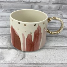 Anthropologie Night Sky Pink Watercolor Coffee Mug Gold Handle Tea Cup 10oz - $38.05