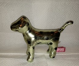 Victoria&#39;s Secret PINK Dog Metallic Gold Black Polka Dots Stuffed Plush Toy - £9.46 GBP