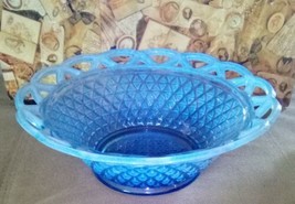 Vintage Blue Opalescent Bowl With Open Lace Button Rim - £21.98 GBP