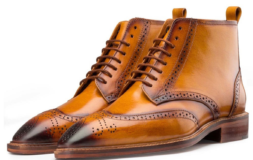 Men Tan Burnished Brogue Toe Lace Up Oxford High Ankle Real Leather Boot US 7-16
