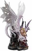 Large 22.75&quot;H Red Reptile Fairy With Roaring White Dragon By Treasures Statue - £158.47 GBP
