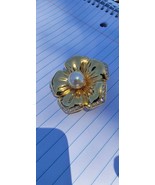 Nolan Miller Floral Brooch with Faux Pearl and Crystals Vintage - $59.43 CAD