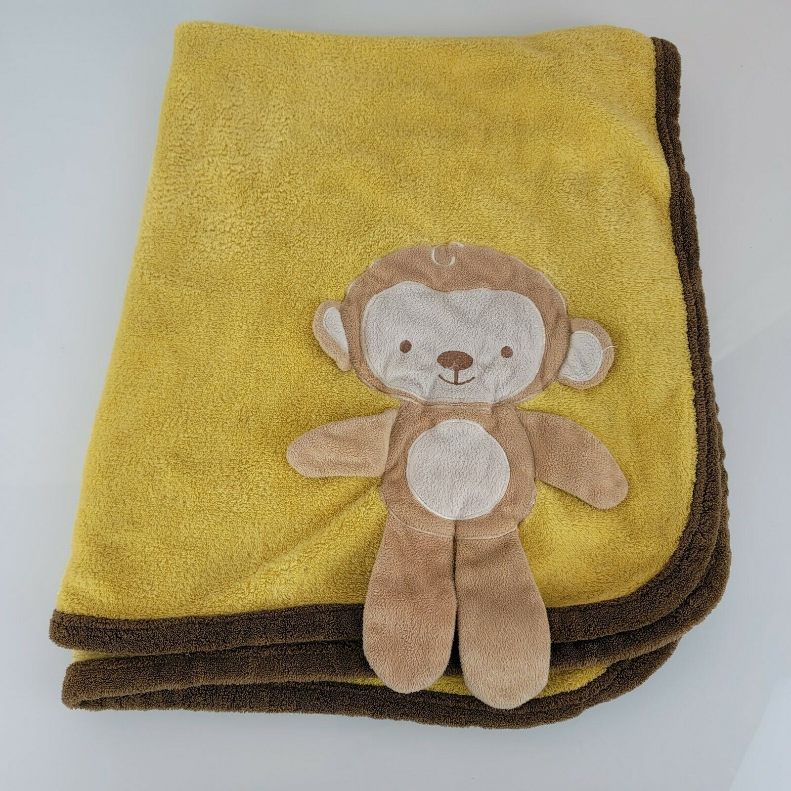 Primary image for Bean Sprout Beansprout Baby Blanket Yellow Brown 3D Monkey Plush Fleece