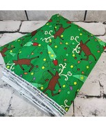 Christmas Reindeer Green and Trees Fabric Springs Creative  44 X 7 Yrds - £38.82 GBP