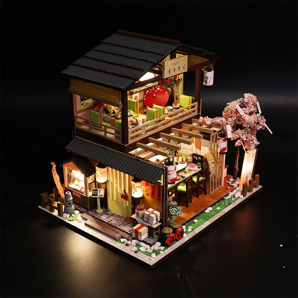 Wooden House Furniture 3D Model Handmade Miniature Sushi Restaurant Dollhouse 3D - £6.78 GBP+