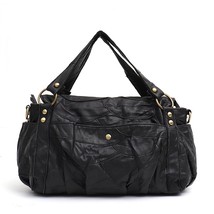 SC Sheepskin Shoulder Bag For Women  Patchwork Style Ladies Real Leather Boston  - £77.35 GBP