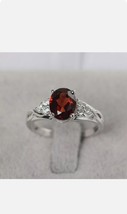 2Ct Oval Cut Red Garnet Simulated Diamond Engagement Ring 14K White Gold Plated - £74.50 GBP