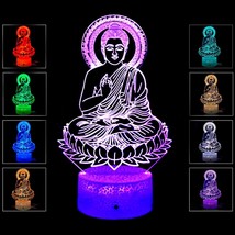 3D Illusion Night Light Gautam Buddha Statue Gift For Friends &amp; Family-Cool Home - £25.44 GBP