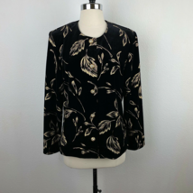 Vtg Liz Baker Black Velvet Velour Evening Jacket Gold Paint Glitter Leav... - $19.79