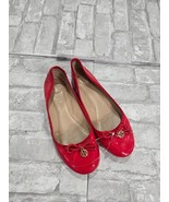 Women Tory Burch Cap Toe Bow Ballet Flats 8.5 M Retail Red Gold Charms - $68.37 CAD