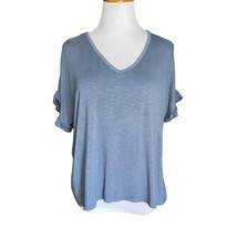 Ann Taylor Loft Blue Ruffle Short Sleeve Knit Top Oversized - Size XS V ... - $7.84