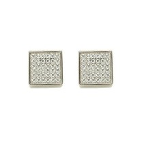 Clear Micro Pave Cubic Zirconia CZ Square Setting Sterling Silver Stud Earrings - £21.32 GBP+