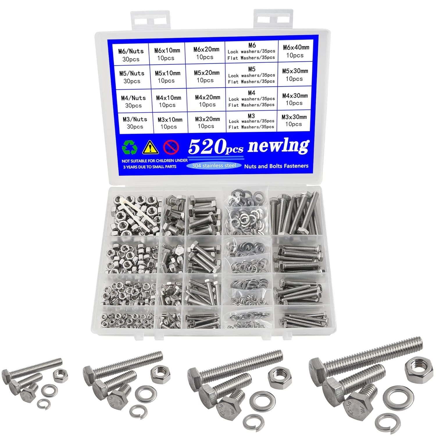 Newlng M3 M4 M5 M6 Bolts And Nuts Flat And Lock Washers Assortment Kit 5... - $37.98